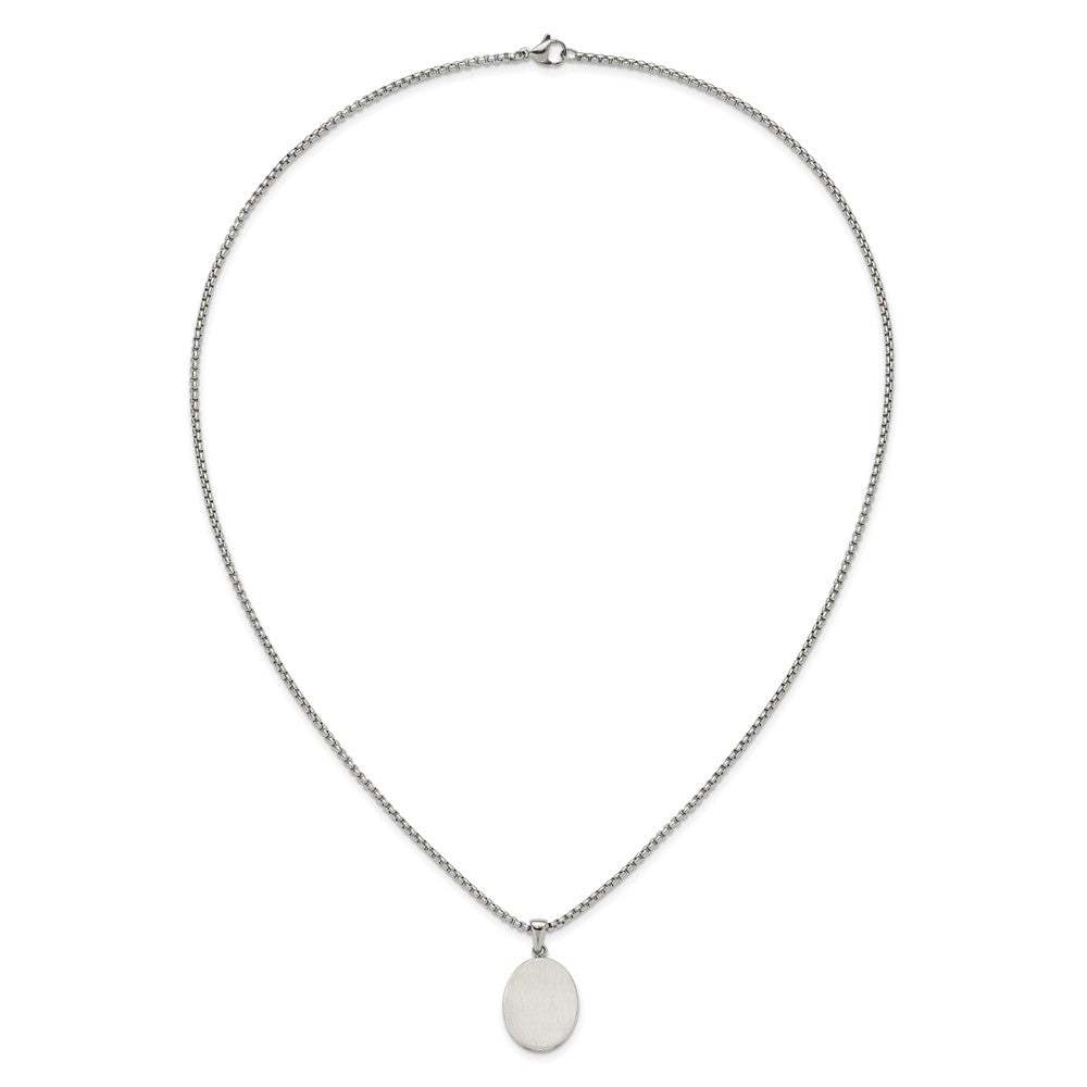 Chisel Stainless Steel Brushed with Polished Edges Oval Pendant on a 22 inch Box Chain NecklaceSRN3289-22