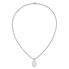Chisel Stainless Steel Brushed with Polished Edges Oval Pendant on a 22 inch Box Chain NecklaceSRN3289-22