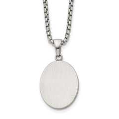 Chisel Stainless Steel Brushed with Polished Edges Oval Pendant on a 22 inch Box Chain NecklaceSRN3289-22