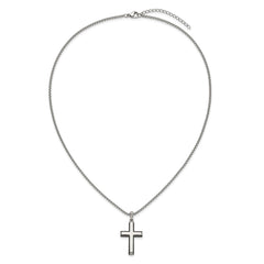 Chisel Stainless Steel Polished Black IP-plated Edges Cross Pendant on a 20 inch Box Chain NecklaceSRN3298-20