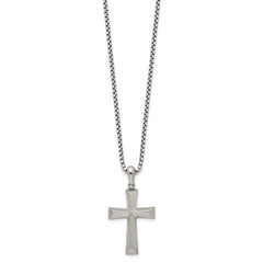 Chisel Stainless Steel Brushed Cross Pendant on a 20 inch Box Chain NecklaceSRN3301-20