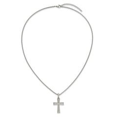 Chisel Stainless Steel Brushed Cross Pendant on a 20 inch Box Chain NecklaceSRN3301-20