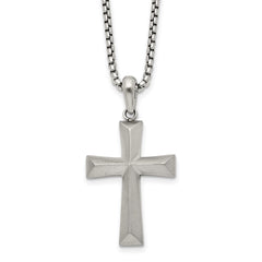 Chisel Stainless Steel Brushed Cross Pendant on a 20 inch Box Chain NecklaceSRN3301-20