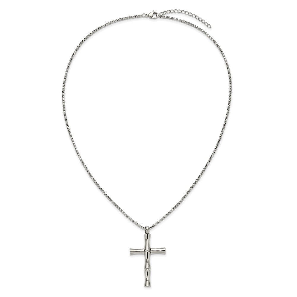 Chisel Stainless Steel Polished Cross Pendant on a 20 inch Box Chain NecklaceSRN3314-20