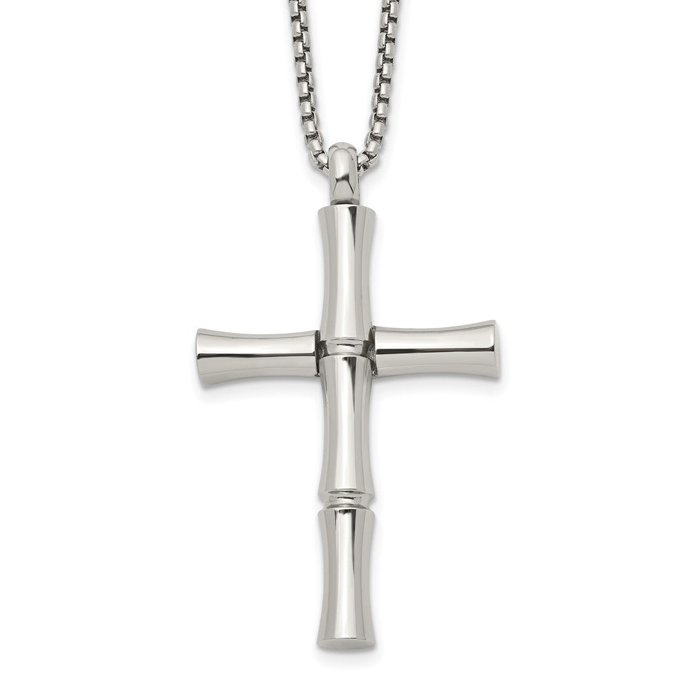 Chisel Stainless Steel Polished Cross Pendant on a 20 inch Box Chain NecklaceSRN3314-20