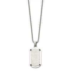 Chisel Stainless Steel Brushed and Polished Black CZ Dog Tag on a 20 inch Box Chain NecklaceSRN3317-20