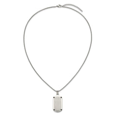 Chisel Stainless Steel Brushed and Polished Black CZ Dog Tag on a 20 inch Box Chain NecklaceSRN3317-20