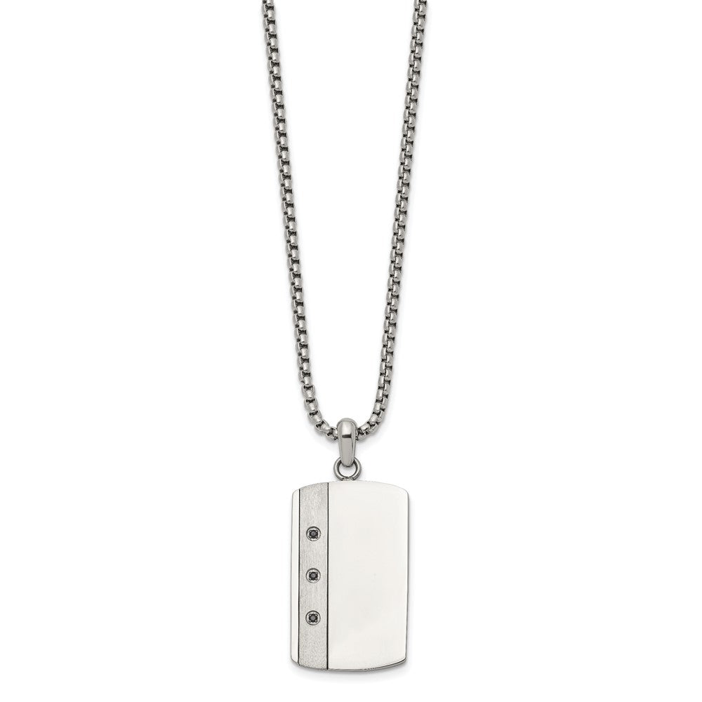 Chisel Stainless Steel Brushed and Polished Black CZ Dog Tag on a 20 inch Box Chain NecklaceSRN3319-20