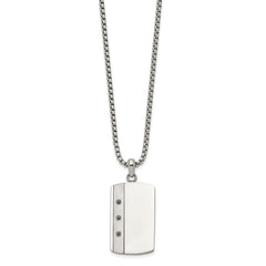 Chisel Stainless Steel Brushed and Polished Black CZ Dog Tag on a 20 inch Box Chain NecklaceSRN3319-20