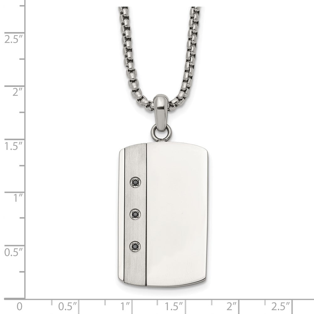 Chisel Stainless Steel Brushed and Polished Black CZ Dog Tag on a 20 inch Box Chain NecklaceSRN3319-20