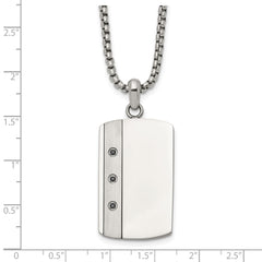 Chisel Stainless Steel Brushed and Polished Black CZ Dog Tag on a 20 inch Box Chain NecklaceSRN3319-20