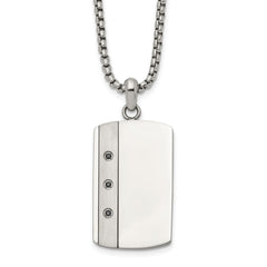Chisel Stainless Steel Brushed and Polished Black CZ Dog Tag on a 20 inch Box Chain NecklaceSRN3319-20