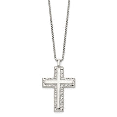 Chisel Stainless Steel Polished and Textured Cross Pendant on a 24 inch Box Chain NecklaceSRN3351-24
