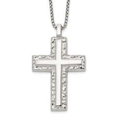 Chisel Stainless Steel Polished and Textured Cross Pendant on a 24 inch Box Chain NecklaceSRN3351-24