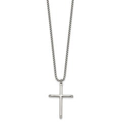Chisel Stainless Steel Polished Cross Pendant on a 24 inch Box Chain NecklaceSRN3354-24