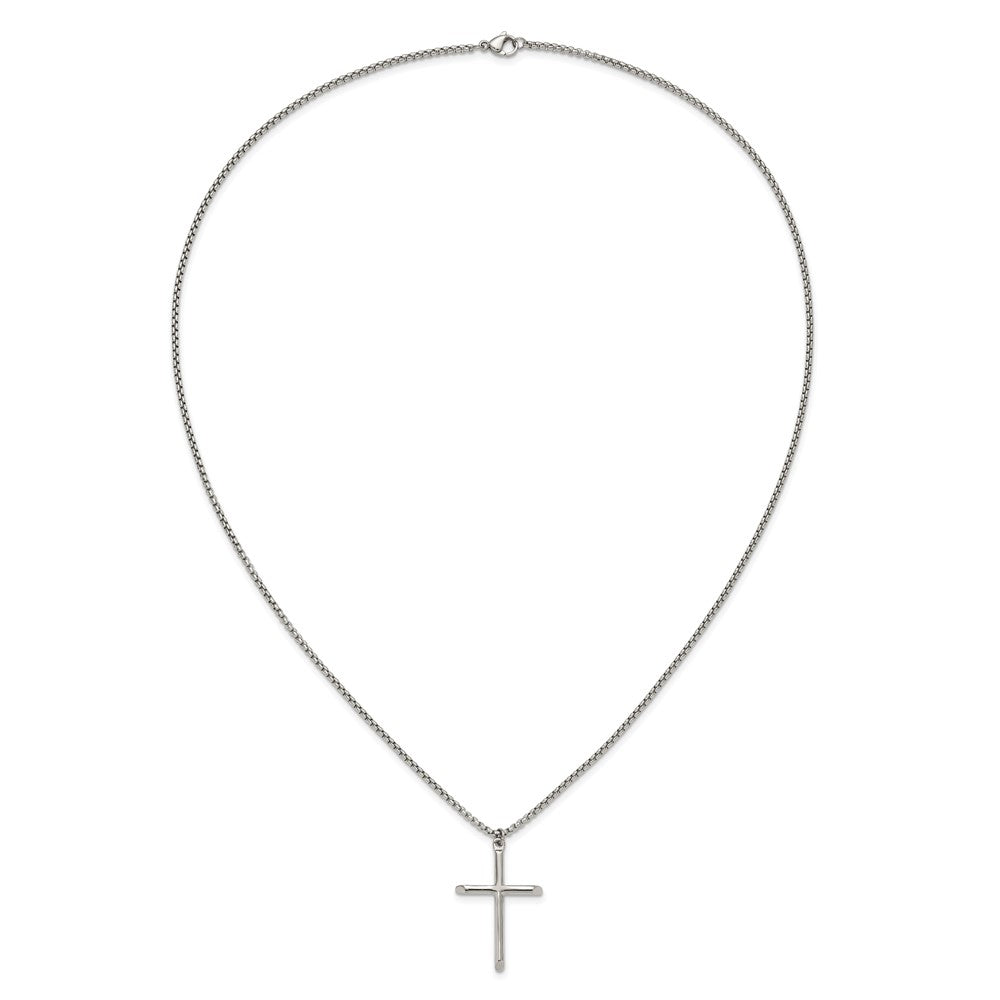 Chisel Stainless Steel Polished Cross Pendant on a 24 inch Box Chain NecklaceSRN3354-24