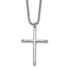 Chisel Stainless Steel Polished Cross Pendant on a 24 inch Box Chain NecklaceSRN3354-24