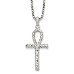 Chisel Stainless Steel Polished and Textured Ankh Cross Pendant on a 24 inch Box Chain NecklaceSRN3357-24