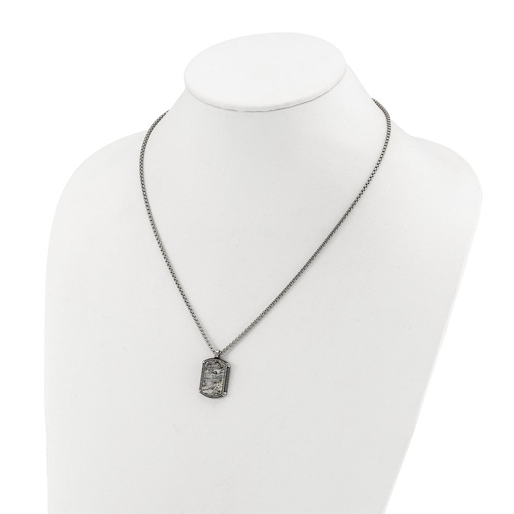 Chisel Stainless Steel Antiqued and Polished Jasper Dog Tag on a 20 inch Box Chain NecklaceSRN3361-20