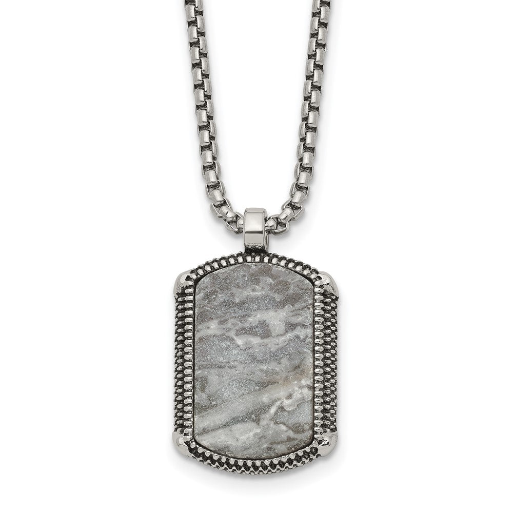 Chisel Stainless Steel Antiqued and Polished Jasper Dog Tag on a 20 inch Box Chain NecklaceSRN3361-20