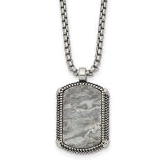 Chisel Stainless Steel Antiqued and Polished Jasper Dog Tag on a 20 inch Box Chain NecklaceSRN3361-20