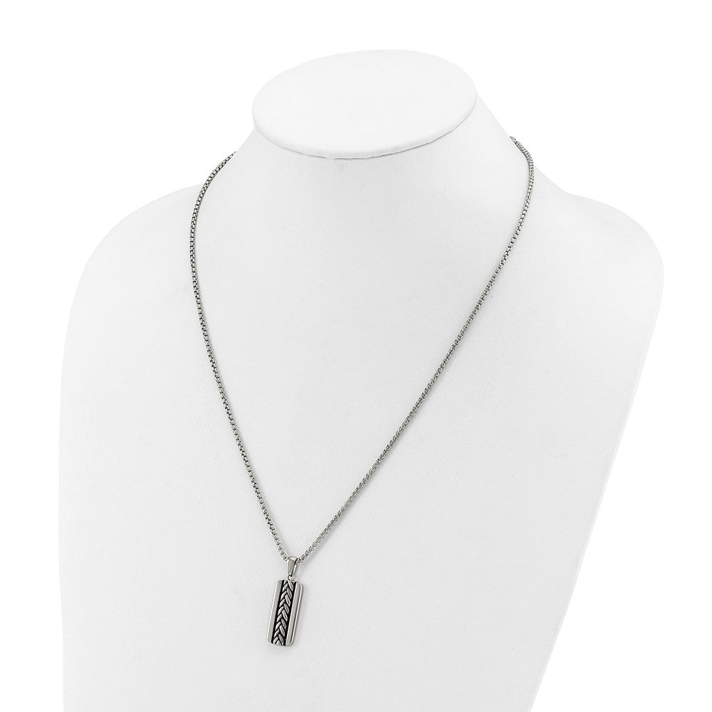 Chisel Stainless Steel Antiqued and Polished Pendant on a 20 inch Box Chain NecklaceSRN3362-20