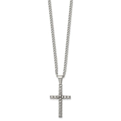 Chisel Stainless Steel Polished Woven Cross Pendant on a 22 inch Curb Chain NecklaceSRN3366-22
