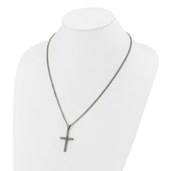 Chisel Stainless Steel Polished Woven Cross Pendant on a 22 inch Curb Chain NecklaceSRN3366-22