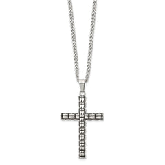 Chisel Stainless Steel Polished and Antiqued Woven Cross Pendant on a 22 inch Curb Chain NecklaceSRN3368-22