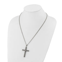 Chisel Stainless Steel Polished and Antiqued Woven Cross Pendant on a 22 inch Curb Chain NecklaceSRN3368-22