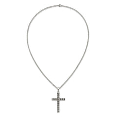 Chisel Stainless Steel Polished and Antiqued Woven Cross Pendant on a 22 inch Curb Chain NecklaceSRN3368-22