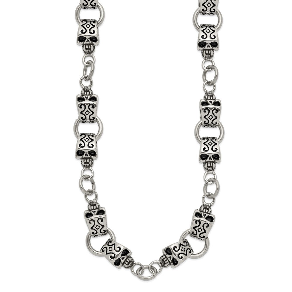 Chisel Stainless Steel Antiqued and Polished Skull 24 inch Necklace SRN350-24