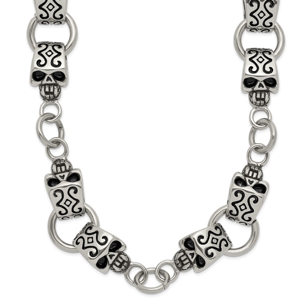 Chisel Stainless Steel Antiqued and Polished Skull 24 inch Necklace SRN350-24