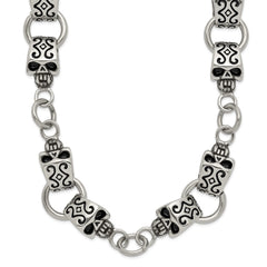 Chisel Stainless Steel Antiqued and Polished Skull 24 inch Necklace SRN350-24