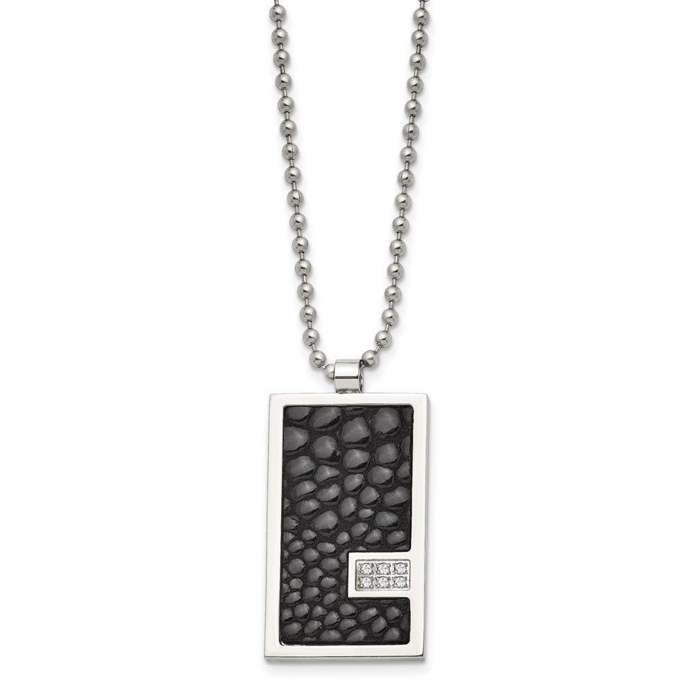 Chisel Stainless Steel Polished Stingray Texture Imitation Leather 1/10 carat Diamond Pednant on a 24 inch Ball Chain Necklace SRN356-24