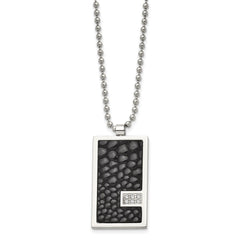 Chisel Stainless Steel Polished Stingray Texture Imitation Leather 1/10 carat Diamond Pednant on a 24 inch Ball Chain Necklace SRN356-24