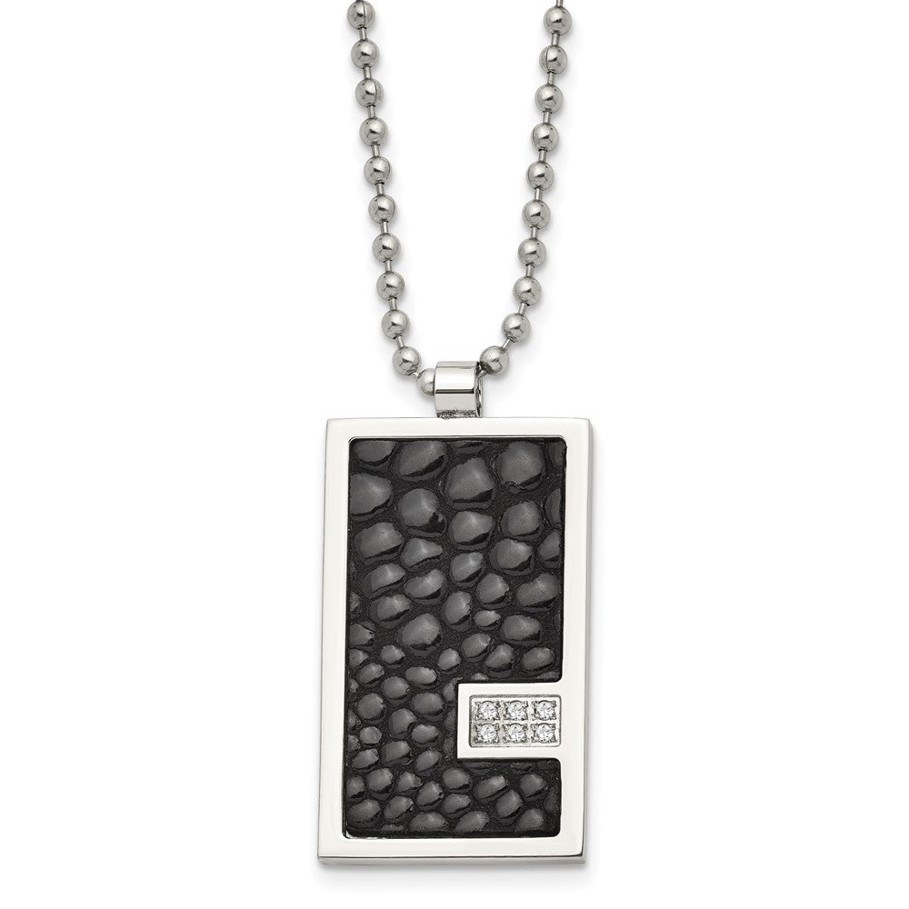 Chisel Stainless Steel Polished Stingray Texture Imitation Leather 1/10 carat Diamond Pednant on a 24 inch Ball Chain Necklace SRN356-24