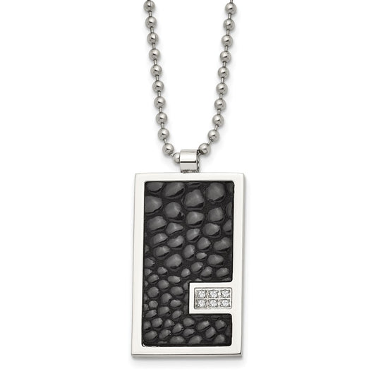 Chisel Stainless Steel Polished Stingray Texture Imitation Leather 1/10 carat Diamond Pednant on a 24 inch Ball Chain Necklace SRN356-24