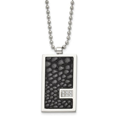 Chisel Stainless Steel Polished Stingray Texture Imitation Leather 1/10 carat Diamond Pednant on a 24 inch Ball Chain Necklace SRN356-24