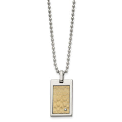 Chisel Stainless Steel Brushed and Polished with 18k Gold Accent .01carat Diamond Pendant on a 24 inch Ball Chain Necklace SRN366-24
