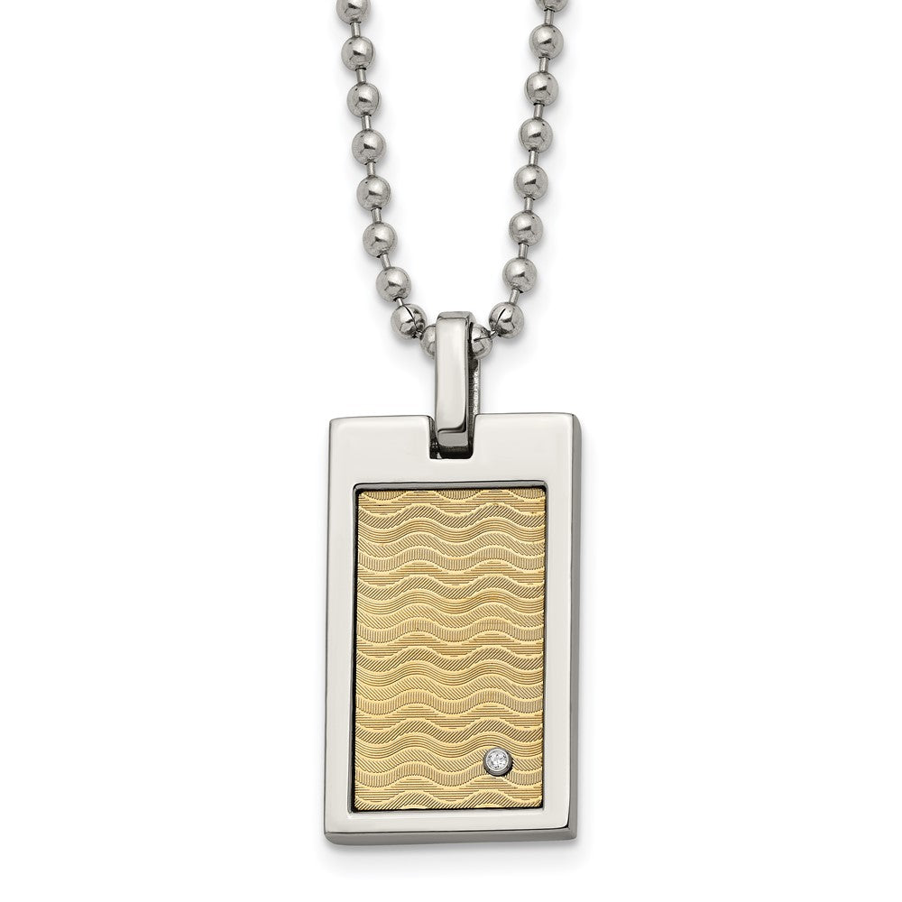 Chisel Stainless Steel Brushed and Polished with 18k Gold Accent .01carat Diamond Pendant on a 24 inch Ball Chain Necklace SRN366-24