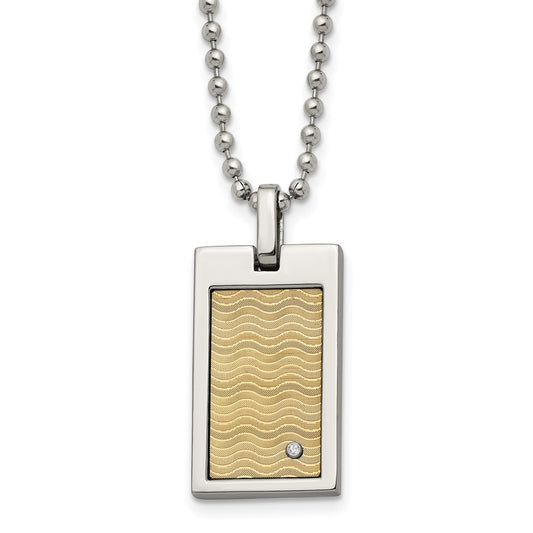 Chisel Stainless Steel Brushed and Polished with 18k Gold Accent .01carat Diamond Pendant on a 24 inch Ball Chain Necklace SRN366-24