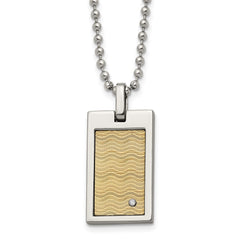 Chisel Stainless Steel Brushed and Polished with 18k Gold Accent .01carat Diamond Pendant on a 24 inch Ball Chain Necklace SRN366-24