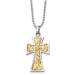 Chisel Stainless Steel Polished with 14k Gold Accent Cross Pendant on a 22 inch Ball Chain Necklace SRN492-22