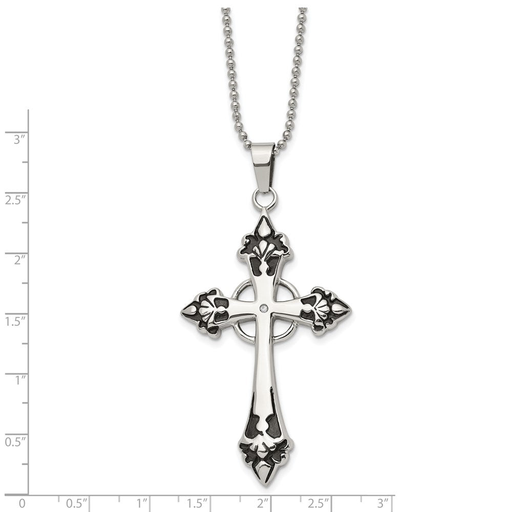 Chisel Stainless Steel Polished Enameled with .01 Carat Diamond Cross Pendant on a 24 inch Ball Chain Necklace SRN511-24