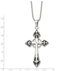 Chisel Stainless Steel Polished Enameled with .01 Carat Diamond Cross Pendant on a 24 inch Ball Chain Necklace SRN511-24