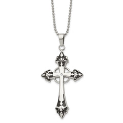 Chisel Stainless Steel Polished Enameled with .01 Carat Diamond Cross Pendant on a 24 inch Ball Chain Necklace SRN511-24
