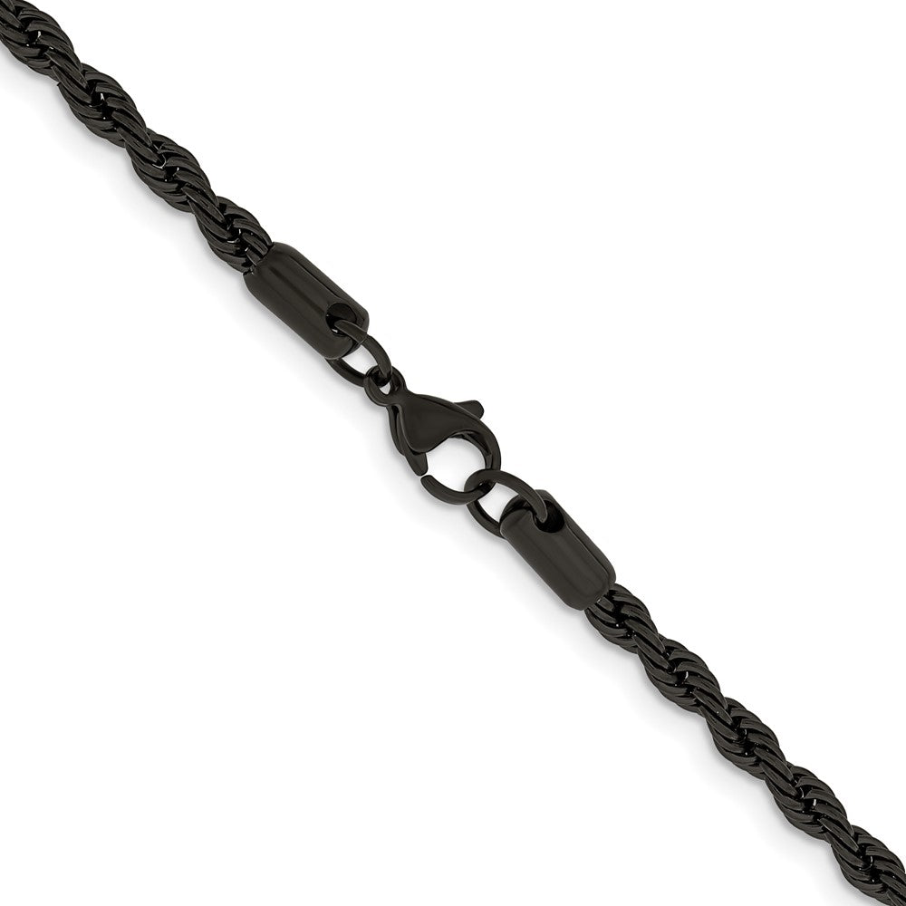 Chisel Stainless Steel Polished Black IP-plated 4mm 22 inch Rope ChainSRN673BP