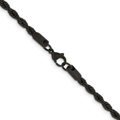 Chisel Stainless Steel Polished Black IP-plated 4mm 22 inch Rope ChainSRN673BP