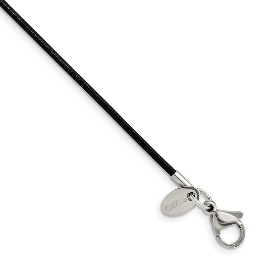 Chisel Stainless Steel Black Leather Cord 18 inch NecklaceSRN714-18